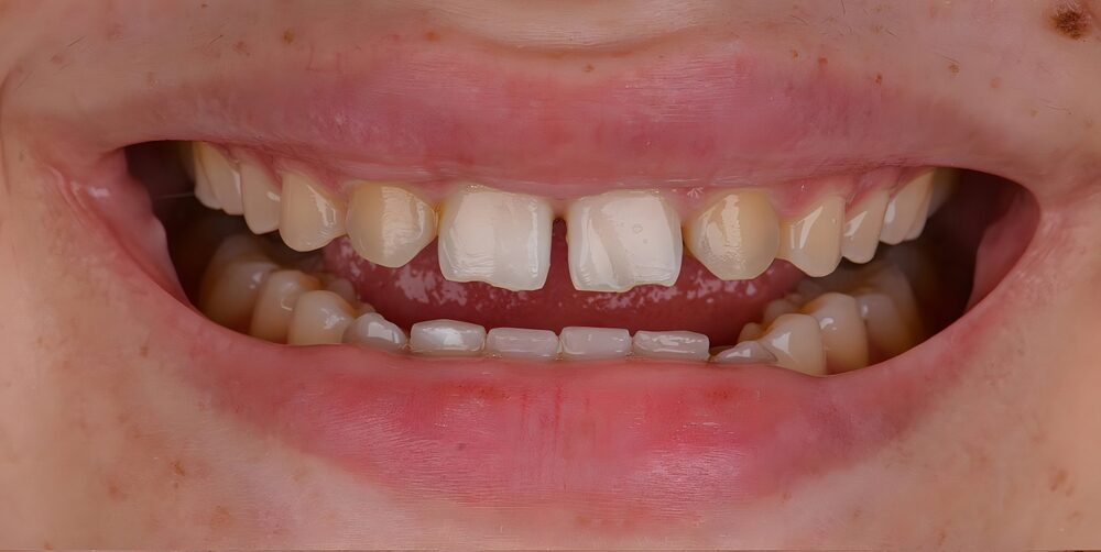 Smile,Design,Treatment,With,Laminate,Veneers,,Porcelain,Crowns,,And,Implant